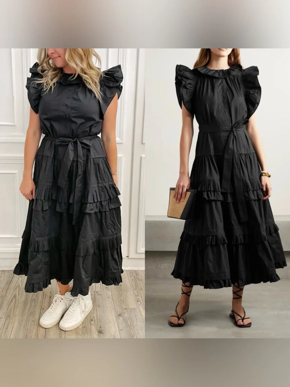 NWOT Ulla Johnson Elsie Dress Black Tiered Ruffle Cotton Poplin Midi Dress 6 - Picture 1 of 10